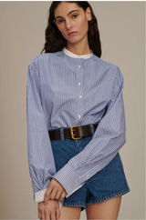 Camicia a righe con colletto alla coreana