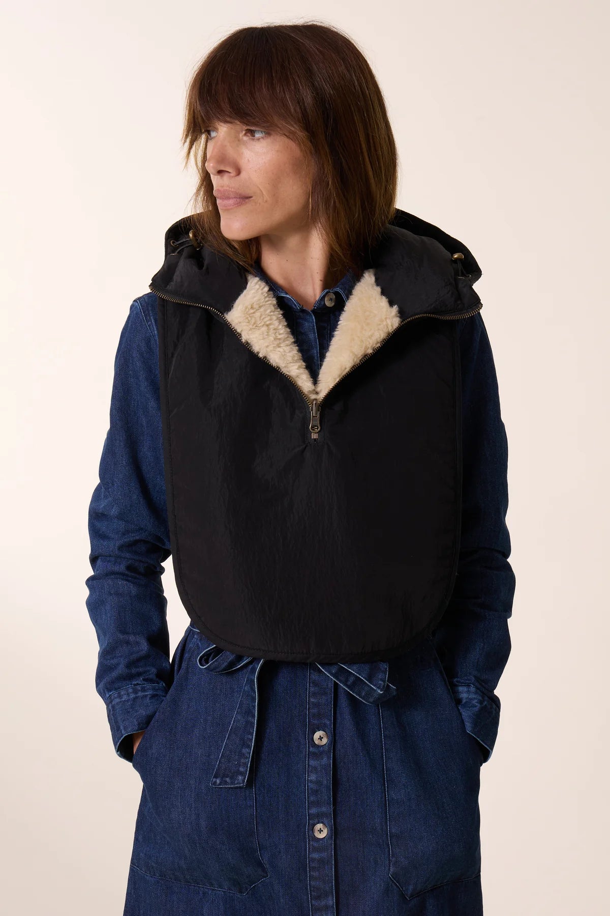 Cappuccio/gilet in eco fur reversibile